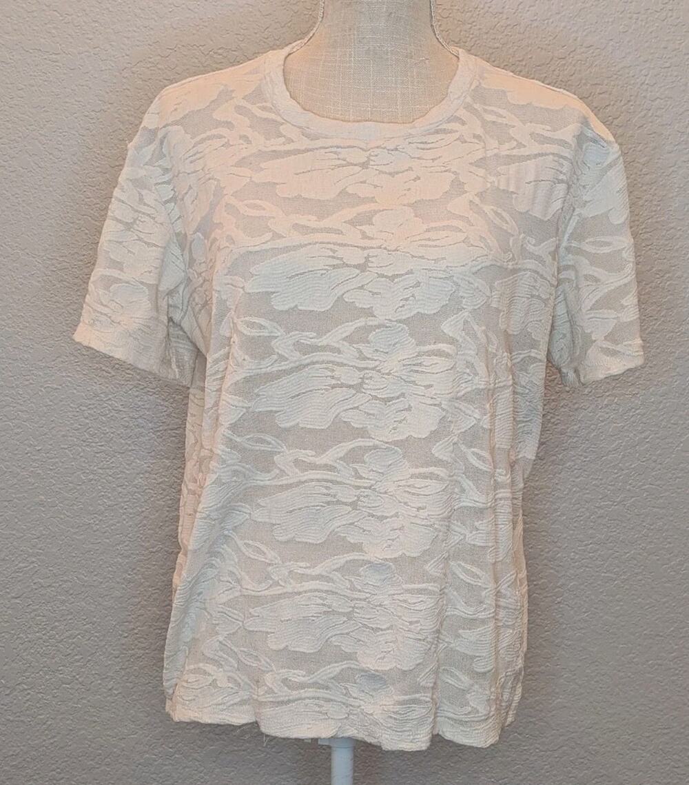 Wilfred Top Medium Womens Ivory Short Sleeve Aleutian Lace Sheer Shirt Crewneck